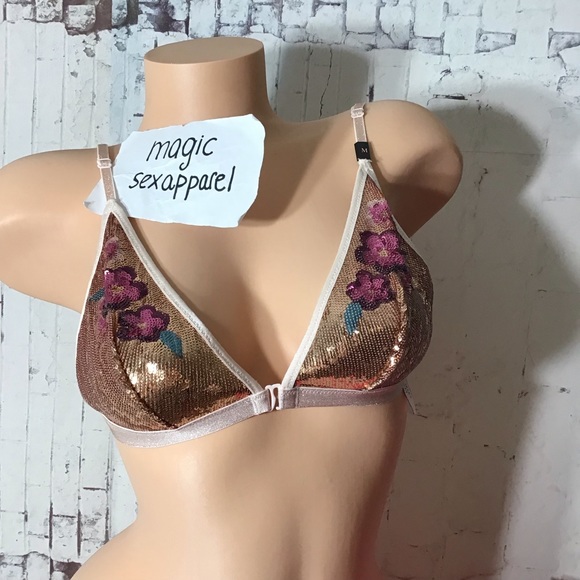 VS M L SEQUIN GOLD FLORAL BRALETTE - Picture 3 of 7